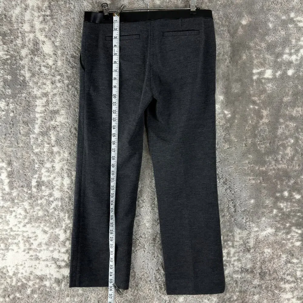 Tory Burch Sz S Wool Blend Faux Leather Trim Pants Gray‎ Button Zip Straight Leg